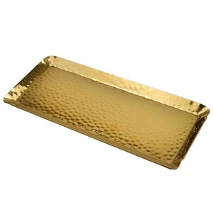 Plateau de service rectangulaire en aluminium nickelé fait à la main plateau en métal gravé à la main pour fruits et noix servant dans les fêtes de mariage - Product Image 5