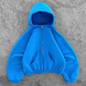 Custom Heavy Weight Blank Oversized Cotton Hoody 600gsm Cropped Puff <b>Crop</b> <b>Top</b> <b>Men</b> Baggy Zip up Boxy Fit Hoodie - Product Image 2