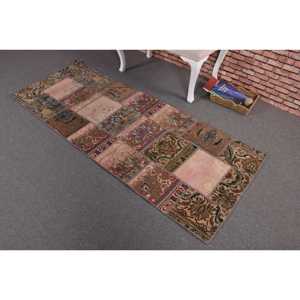 Alfombra Turca Vintage de 2.6x6.9 pies (80x209 cm), Alfombra con Borde Marrón - Product Image 2