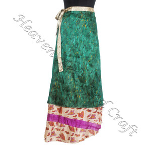 Faldas New Magic Wrap Seda Bloque de mano Estampado Wrap Faldas Nuevo Impreso Multi Wear Seda de doble capa Sari Wrap Falda India Dos - Product Image 4