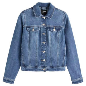 Patch poche Denim veste col rabattu lâche Denim printemps automne simple boutonnage vêtements d'extérieur pour femmes décontracté Jean femmes vestes - Product Image 1