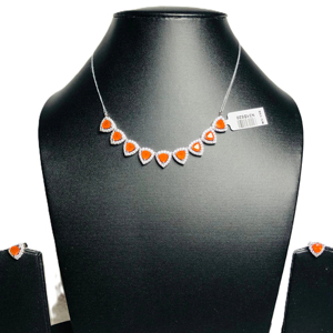 Conjunto de collar y aretes de Plata de Ley 925 con piedras preciosas de cornalina natural Hermoso diseño único para boda o regalo - Product Image 1