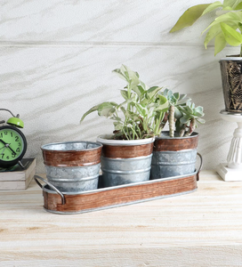 Jardinière en métal moderne en métal galvanisé gaufré marron et argenté pour le jardin et la maison au meilleur prix - Product Image 6