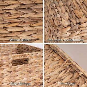 Living <b>Foldable</b> Handwoven Water Hyacinth Storage <b>Baskets</b> Laundry Organizer Totes for Bedroom, Living Room - Product Image 5