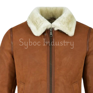 Chaqueta de piel de oveja marrón para hombre, elegante bombardero B3, chaqueta de piel de oveja suave Real, chaqueta universitaria cálida de piel sintética para invierno - Product Image 2