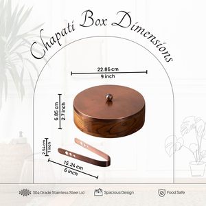 Boîte à casserole en pain plat avec couvercle doré, boîte à casserole en bois pour chapati avec couvercle en acier inoxydable doré - Product Image 4