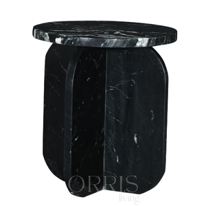 Mesita de noche de mármol negro, mesa auxiliar redonda moderna hecha a mano con base de pedestal escultural, muebles de lujo para decoración de sala de estar - Product Image 4