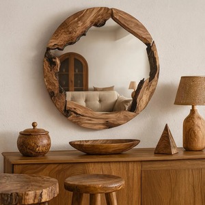 Espejo de Pared de Madera Hecho a Mano de Primera Calidad para Decoración del Hogar, Preparación de Maquillaje e Interiores Elegantes Disponible para la Venta - Product Image 2
