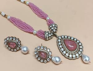 Ensemble de collier Polki de créateur plaqué or antique avec boucles d'oreilles bijoux de mariée pour mariage et fête - Product Image 2