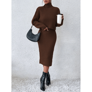Ensemble pull col roulé ajusté et jupe en tricot pour femme, idéal pour l'hiver - Product Image 6
