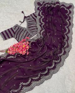 Fulpari Chất lượng cao sẵn sàng để mặc Ấn Độ <span class=keywords><strong>georgette</strong></span> <span class=keywords><strong>Sari</strong></span> với in đẹp và unstitched lụa áo cho đám cưới bên - Product Image 6