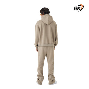 Vente en gros 100% coton Ensemble de survêtement de sport pour hommes Logo personnalisé Sweat à capuche surdimensionné Jogger Hiver Grande taille Blanc 2 pièces Vêtements de sport - Product Image 2