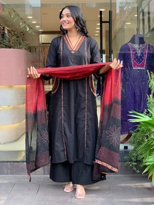 Indian Style Heavy Designer Collection Indian Style Banana Silk Fully Worked <b>Top</b> & Palazzo With Fancy Print & Work Dupatta Set - Product Image 2