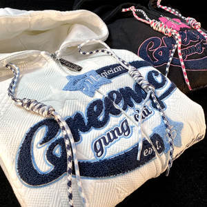 OEM Personnalisé LOGO DTG Motif Imprimé Sweat à Capuche Coupe Brut Ourlet Strass Sweat à Capuche Rue Vintage Distressed Cropped Hoodie Hommes - Product Image 3