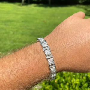 Men's 925 Sterling <b>Silver</b> Tennis <b>Charm</b> <b>Bracelet</b> 11mm Presidential Style With Diamond Fashion Jewelry for Men's - Product Image 1