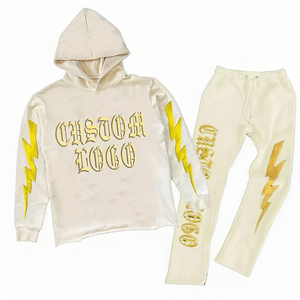 Custom High Quality 100% Cotton French Terry Tracksuit New Year Christmas Jogger <b>Set</b> with Raw Hem Cut <b>Sew</b> for Winter Sports - Product Image 3