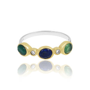 Bague classique à deux tons en argent sterling 925 avec bijoux en perles de pierres précieuses multiples - Product Image 6