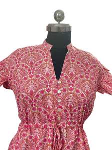 Vestido occidental con estampado floral Rosa hecho a mano de alta calidad para mujer, vestido de algodón de moda indio bohemio elegante del fabricante - Product Image 2