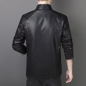 <b>Men's</b> New Motorcycle Varsity Leather <b>Jacket</b> Zipper Slim Fashion PU Leather <b>Suede</b> Casual Stand Collar Front Logo - Product Image 2