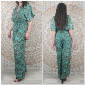 Combinaison de plage pour femmes Indian Recycle Sari Silk Jumpsuit Summer Fashion Jumpsuit - Product Image 5