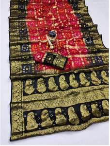 Sari de Seda Artística Bandhej de Primera Calidad para Fiestas, Colección Festiva, Ropa Étnica para Mujer, Sari de Seda Artística Bandhej a Bajo Precio por Exportador - Product Image 2