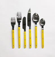 Ensemble de couverts élégants avec poignée jaune, style bistrot, en acier inoxydable, finition miroir argenté, ensemble de 6 ustensiles de table