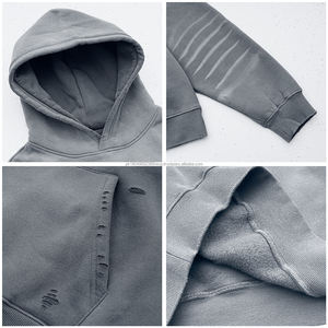 Surdimensionné recadrée Streetwear hommes en détresse sweat poids lourd 400 500gsm personnalisé bouffée impression Boxy Fit sweat à capuche fabricant - Product Image 5