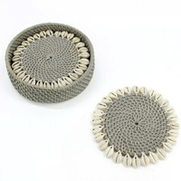Sous-verres ronds en rotin avec coquillages, tapis à boissons naturels minimalistes pour la décoration de la maison scandinave moderne, pour le café, le thé, la protection du bureau