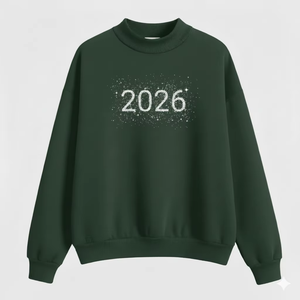 Sweat-shirt à col montant surdimensionné pour femmes, imprimé, avec badge et paillettes, en molleton de coton confortable, décontracté, pour l'automne/hiver - Product Image 1