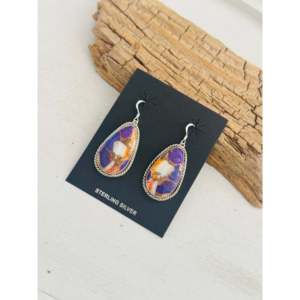 Navajo Handmade Purple Mohave Turquoise & Sterling <b>Silver</b> Drop <b>Earrings</b> Water Drop Shape - Product Image 4