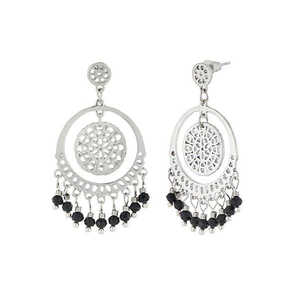 Pendientes colgantes finos Urthn Cuentas negras con baño de plata Modelo 1312511B - Product Image 1