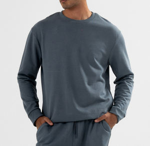 Conjunto Deportivo de 2 Piezas para Hombre, Invierno, Grueso, Moderno, Color Sólido, Sudadera con Cuello Redondo, Pantalones Jogger, Corte Holgado, Estilo Urbano Moderno - Product Image 4