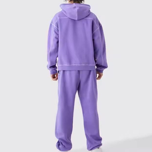 OEM Custom Winter Casual Sweatpants and <b>Hoodie</b> Set Sweatsuit Heavyweight <b>Plain</b> Blank Cotton Baggy Tracksuit for Men - Product Image 2