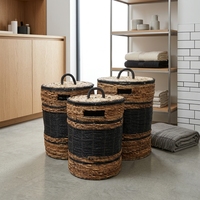 Panier de rangement en plastique recyclé à base de peau de banane naturelle, design circulaire moderne, écologique, avec rayures noires, pour linge et vêtements