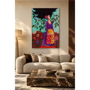 Fida, jeune fille en blouse violette devant des branches feuillues, impression sur toile - Product Image 4