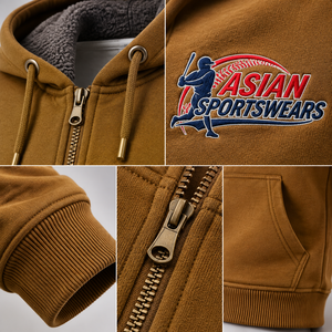 Sweat à capuche zippé pour homme en tricot gaufré personnalisé, manches longues, patte de boutonnage à 4 boutons, poignets côtelés, coupe décontractée classique - Product Image 2