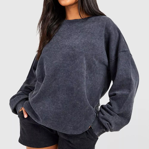 Sweat-shirt surdimensionné pour femmes avec logo personnalisé, lavage à l'acide, 100% coton, doux et confortable, faible MOQ pour la vente d'hiver, OEM - Product Image 1