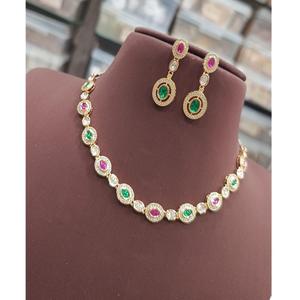 Classic Gold Plated Brass <b>Moissanite</b> Sparkling Pearl <b>Necklace</b> Earring Set for Women's Wedding Engagement Party Gift - Product Image 1