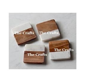 Set Of 4 Marble And Wooden <b>Coaster</b> Square Shape Tea Cup And <b>Glass</b> <b>Coaster</b> For Home Hotel Kitchen Restaurant Usage - Product Image 1