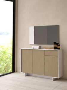 Terraneo Slim 3-Door <b>Sideboard</b> with Drawer and 3 Internal Shelves Modern Minimalist Design Oak Color Wood - Product Image 2