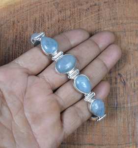 Aquamarine <b>Sterling</b> <b>Silver</b> <b>Bracelet</b> Adjustable Gemstone Handmade Jewelry Gift For Women Birthday Anniversary - Product Image 1