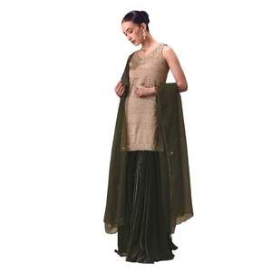 Silver Embroidered Tissue <b>Kurta</b> with Velvet Sharara and Dupatta Premium Womens Ethnic Wedding and Festive Wear Outfit - Product Image 3