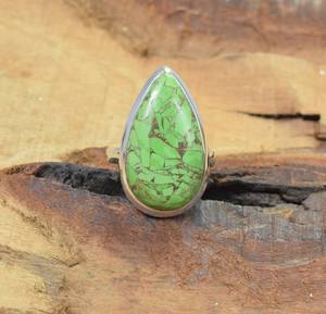 Green Copper Turquoise Ring Pear Gemstone 925 Sterling Silver Handmade Gemstone Jewelry Elegant Gift For Women - Product Image 4