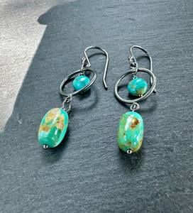 Pendientes de gota de turquesa Kingman genuinos en plata de ley 925, joyería Bohemia hecha a mano para mujer - Product Image 1