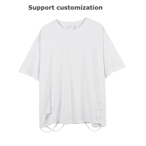 T-shirt vintage personnalisé de qualité supérieure à manches courtes T-shirt déchiré à trous T-shirt de sonnerie en gros T-shirt vierge pour hommes - Product Image 2