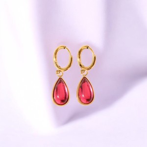 Pear Ruby Quartz Gemstone Hoop <b>Earrings</b> - 925 Sterling Silver <b>Drop</b> <b>Earrings</b> - Handmade <b>Fashion</b> <b>Earrings</b> Jewelry - Product Image 1