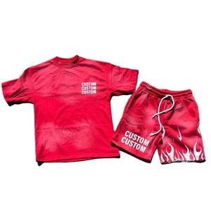 Short de motard délavé à l'acide ensemble de 2 pièces ensemble de short de jogging imprimé surdimensionné ensemble de shorts d'été délavés au soleil en gros pour hommes - Product Image 2