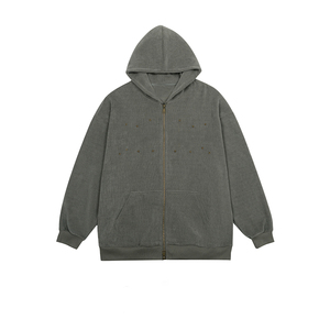 Derniers sweats à capuche haut de gamme à double fermeture éclair avec épaules tombantes et strass collants en tissu de haute qualité nouveauté vente en gros - Product Image 2