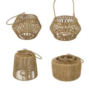 Linternas de Piso Naturales de Vietnam, Portavelas de Vidrio, Linternas de Yute y Pasto Marino, Linternas Colgantes para Exteriores - Product Image 5