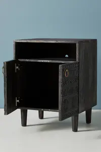 MANGALAM ART EXPORT European Carved Mango Wood <b>Nightstand</b> with Storage Handmade Durable Apartment Bedroom Furniture 2 Drawers - Product Image 4